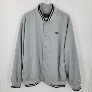 Champion Jacket Mens XL Varsity Track Gray Black Snap Button Up Lined